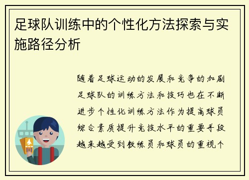 足球队训练中的个性化方法探索与实施路径分析