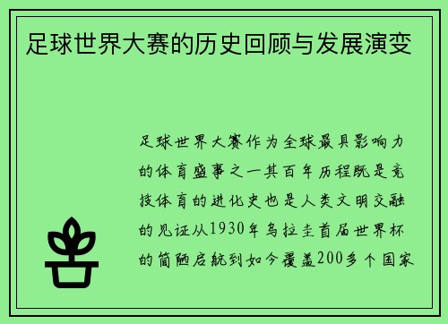 足球世界大赛的历史回顾与发展演变